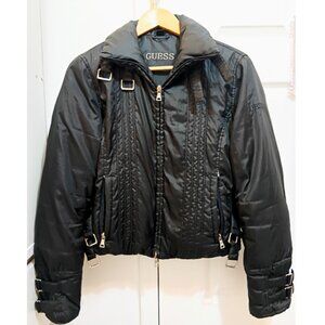 GUESS Black Bomber Jacket with Buckles